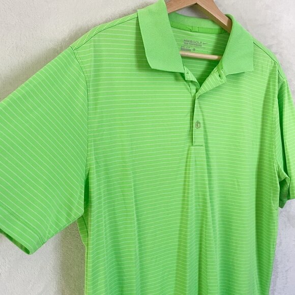 Men's Nike Golf tour performance Neon Green White Stripe Polo shirt Size L - Picture 3 of 11